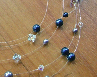 5 Strand Illusion Necklace Wisps of Floating Swarovski Crystals n Pearls in the Air Colour Choices Bridesmaids, Bride, MOB, Prom, Christmas