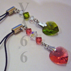 Choose Color Swarovski Crystal Bicone and Heart Cell Phone Keychain, purse Charm Dangle, Bridal Party Favors, Charms, wedding favors