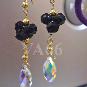 14KGF Swarovski Teardrop Black Crystal AB Boucles doreilles 925 Boucles doreilles de mariée en argent pour douche nuptiale, cadeau danniversaire image 1