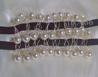 Swarovski White Pearls n Black Velvet Bridal Necklace Choker or Wire Cuff Bracelet 2 in 1 Wire Crochet Choose Colors weddings bridal mob