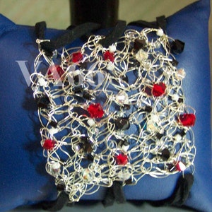Swarovski Crystal Bracelet Cuff Wire Crochet 1 of a Kind Handmade Bangle Faux Leather Fits All Sizes Bridal Weddings, mob, prom, bridesmaids