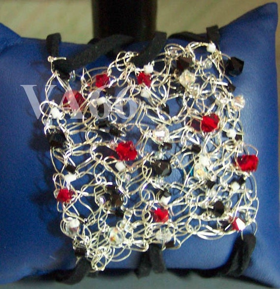 Swarovski Crystal Bracelet Cuff Wire Crochet of a Kind Handmade