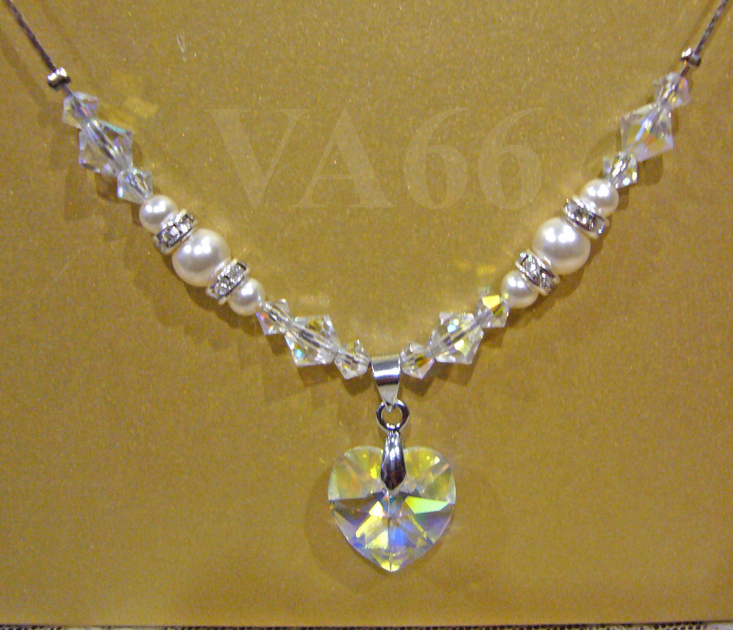 18KGP Bridal Swarovski Pearl Crystals 6202 14mm Heart Bicones Crystal Rhinestone Diamond Necklace 16 18KGP Bridal Swarovski Pearl Crystals 6202 14mm Heart Bicones Crystal Rhinestone Diamond Necklace 16