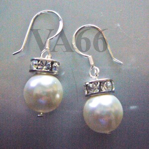 Bridal 10mm Pearl Earrings 925 Sterling Silver Swarovski Pearls Ivory White Rhinestone Rondelles 8mm Swarovski 27 Col Bride, Bridesmaids image 2