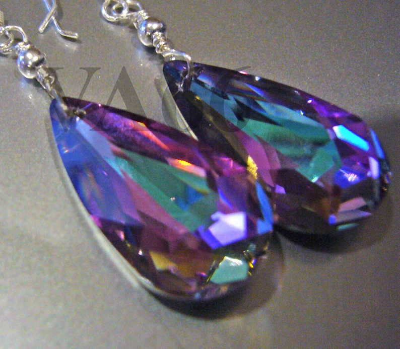 Bridal 925 Sterling Silver VL Vitrail Light Baroque Swarovski Crystal Earrings Wire Wrap 6100 Pear Teardrop Choose Color Bridesmaids, MOB image 1