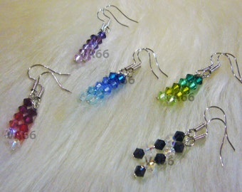 Blue Green Red Black n White Purple shades Swarovski Bicone Earrings Choose Cols bridal, bridesmaids, flower girl, MOB, Prom Birthday Mother