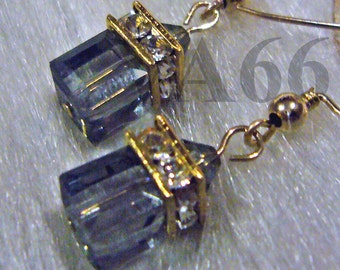 14K Gold Swarovski Crystal Cube Earrings Col Choices Petite Rhinestones Diamond Wedding Bridesmaid Handmade Jewelry 925 Sterling Silver MOB