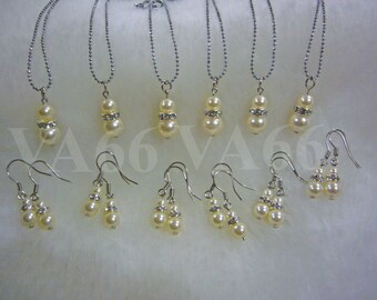 Bridesmaids Set of 6 Pairs Diamond Swarovski Crystal Pearl Earrings Col Choices Bridal Party Gift Back Presents