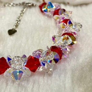 Swarovski Crystal AB or Chilli Red Bracelet Bridesmaid Bride Gift Present Bridal birthday, mother, Christmas Bangle 925 silver metal Colors