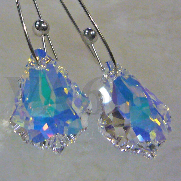 Handmade Swarovski Crystal AB Baroque 6090 22mm x 15mm Earrings Bridal Bridesmaids, Pin Earring Hook Chandeliers, MOB. birdal party, prom