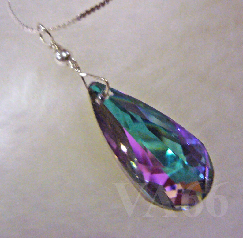 Bridal 925 Sterling Silver VL Vitrail Light Baroque Swarovski Crystal Pendant Necklace Wire Wrap 6100 Pear Teardrop Choose Color Bridesmaids image 2