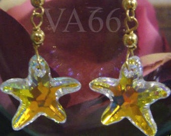 Boucles d’oreilles Swarovski Crystal Starfish remplies d’or 14K 925 Silver OK Gift. Anniversaire, Mariée, Demoiselles d’honneur, MOB Handmade Star Fish Sea Earring