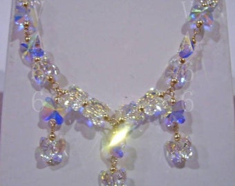 Custom Made Color 14K Gold Swarovski Necklace Suasa Butterfly Choose Cols Wire Wrapped Bridal, Bridesmaids,