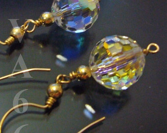 14KGF Wire Wrap Swarovski Disco Ball Crystal Earrings 925 silver Bridal Earrings for Bridal Shower, Birthday Present