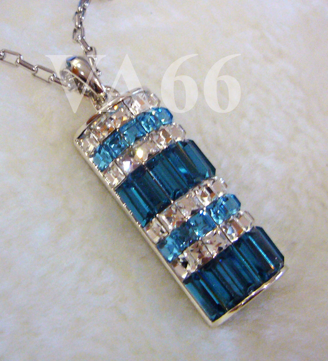 18KGP Rhodium Plated Diamond Swarovski Crystal Pendant Necklace Something Blue Teal Bridal, Bridesmaids, Flower Girl, Christmas, MOB 18KGP Rhodium Plated Diamond Swarovski Crystal Pendant Necklace Something Blue Teal Bridal, Bridesmaids, Flower Girl, Christmas, MOB