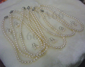 Bridesmaid set Classic White Cream Ivory 18KGP 8mm Swarovski Pearl Necklace 1 strand 18" 27 Colour Choices with Free Earrings