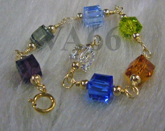 Children, Baby, Toddler Bracelet 14K Gold Swarovski Crystal Cube Bracelet 21 Col Choices 925 Sterling Silver Choice