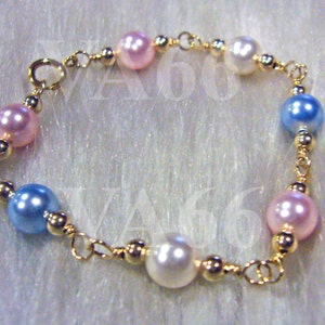 Baby Toddler 14K Gold Filled n 925 Sterling Silver Swarovski Pearl Bracelet Handmade Choose Colours Wire Wrapped Flower Girl Christening