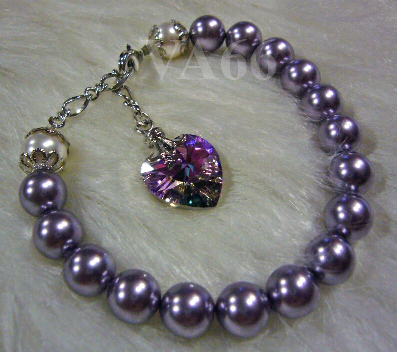 Swarovski Pearl n Heart Love Vintage Classic Bracelet 27 Colors Gift, Bridesmaids, Bride, Birthdays, Bridal Party, Custom Made Sizes Colors image 1