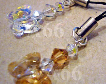 Choose Color Swarovski Crystal Bicone and Butterfly Cell Phone Keychain, purse Charm Dangle, Bridal Party Favors, Charms