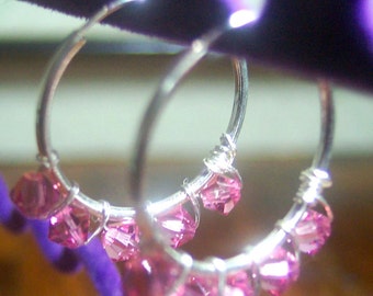 925 Silver Swarovski Crystal Earrings Hoopies Hoops 20mm Hoopsies, Crystal hoops Bridesmaids, MOB, prom, plus size