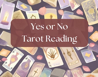 Puede incluir: Una ilustración de una lectura de cartas del tarot con el texto "Sí o No Lectura de Tarot" y las palabras "The Clarity Space" en la parte inferior de la imagen.