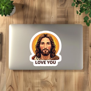 Pegatinas troqueladas "Jesús te ama", recordatorios de fe, regalos religiosos, decoración para portátiles, arte bíblico, artículos cristianos