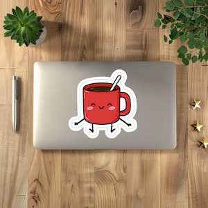 Cute Coffee Mug  Stickers, Cheerful Sticker for Laptops, Water Bottles, Journals, Gift for Coffee Lovers