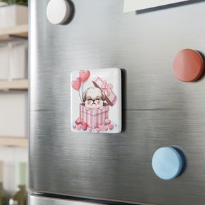 Birthday Shih Tzu Porcelain Magnet Square, minimalist , cute animal, gift for her ,holiday theme color fridge accessory, magnetic board