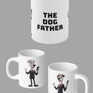 Funny Dog Father Mug - Gangster Cartoon Dog Coffee Cup, Gift for Dog Lovers, Pet Owners, Novelty Mug, Dog Dad Present, Dad Parent Gift