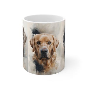 Beautiful Watercolour Labrador Dog Mug | Chocolate, Golden and Black Lab Watercolour Portrait | Dog Lover Gift | Lab Owner Coffee Cup