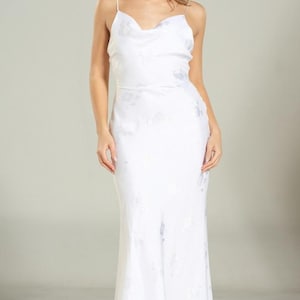 White Satin Slip Dress - Bridal Shower Dress, Wedding After Party Dress, Elegant Bachelorette Outfit, Long Evening Gown