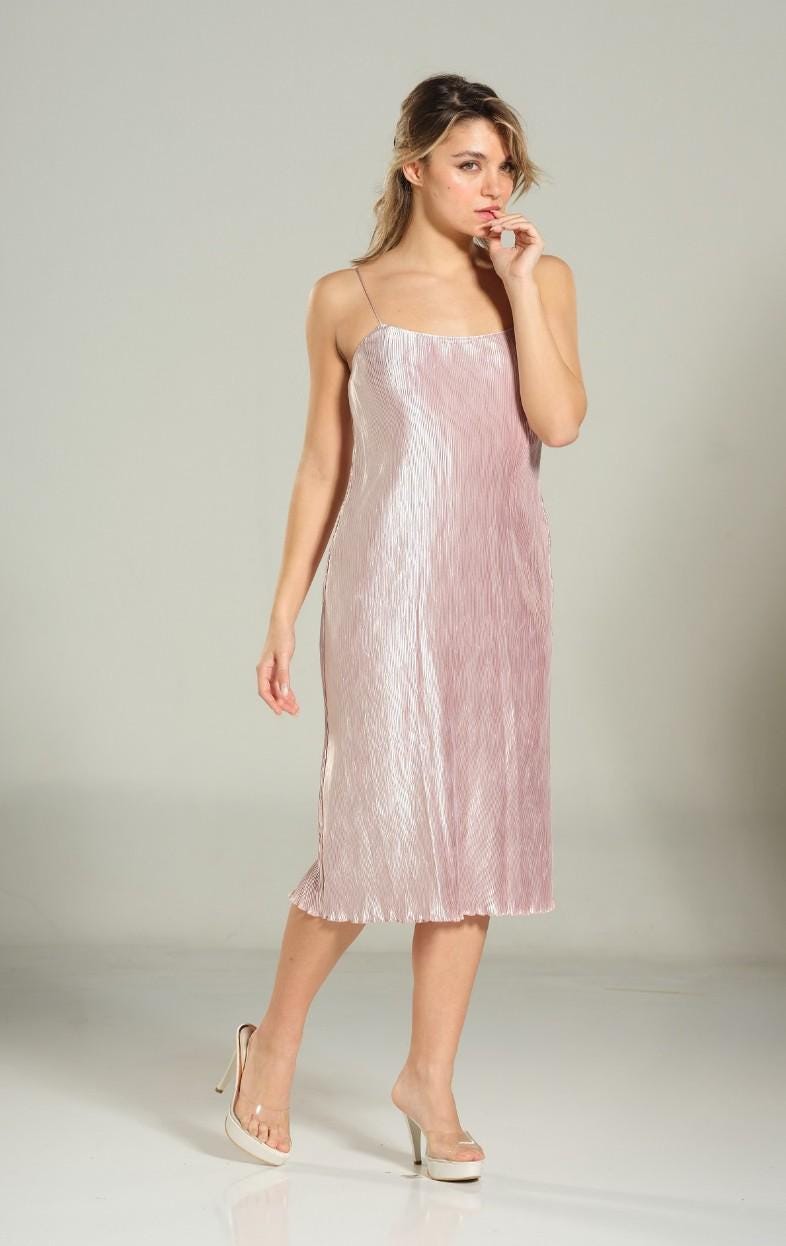 strapless open back dress Sofie Pink Pleated Maxi Dress