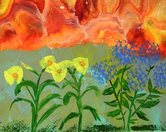 Acrylic Epoxy Fluid Art "Flowers At Sunset"