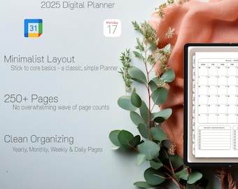 Agenda numérique 2025 | Le planificateur de base | Agenda journalier hebdomadaire et mensuel | Agenda esthétique | Mini agenda pour iPad | Agenda Android Goodnotes