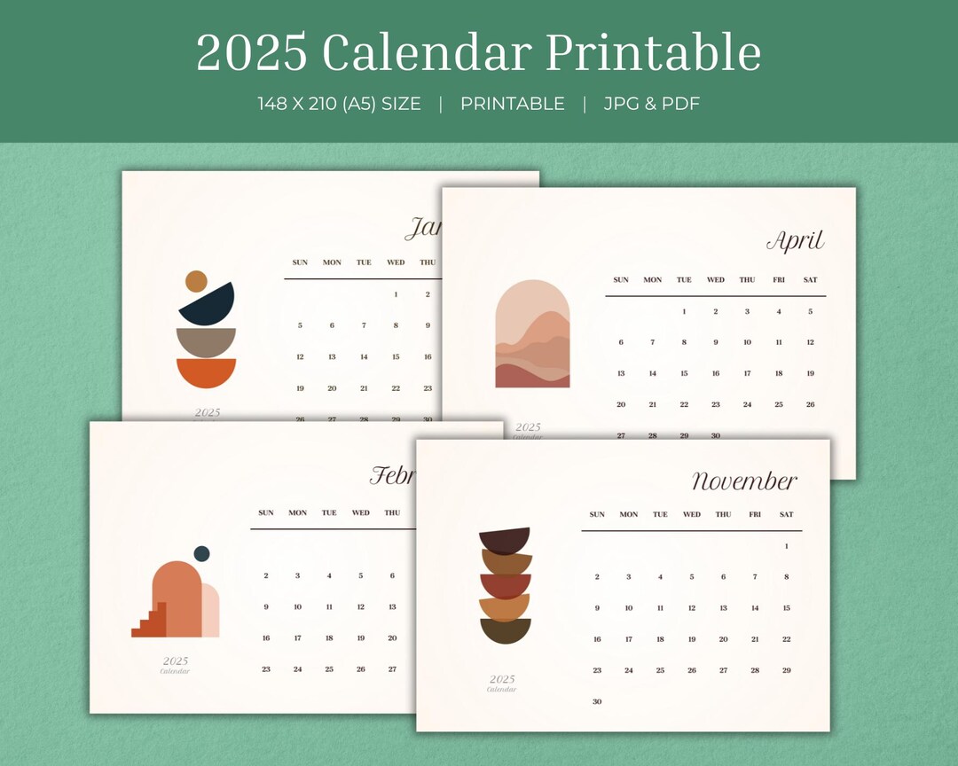 2025 Calendar Printable, Desk Calendar, Boho Aesthetic Calendar ...