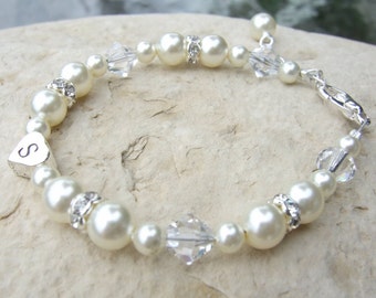 Baptism Bracelet-Baptism Gift-Christening Bracelet-Christening Gift-Flower Girl Gift-Pearl and Crystal Bracelet B149