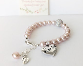 Flower Girl Gift - First Communion Gift - Pearl and Crystal Bracelet - First Communion Bracelet - Pearl Bracelet - Initial Bracelet B246