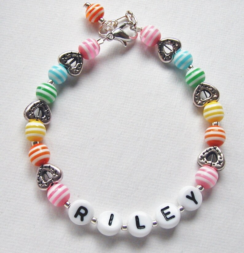 Little Girls Personalized Bracelet with Hearts and Silver Etsy