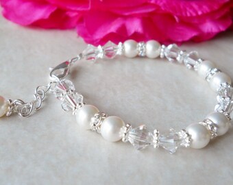 First Communion Bracelet-Confirmation Bracelet-Baptism Bracelet-Sparkling Pearl, Crystal, and Rhinestone Bracelet B177