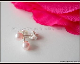 Child Baby First Swarovski Light Pink Pearl Earrings Sterling Silver E042