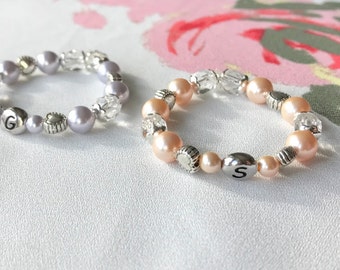 Twin ID Bracelets - Twin Bracelets - Newborn ID Bracelets - Twin Girls Bracelets Set of Two - Czech Glass - Swarovski Crystal Pearl