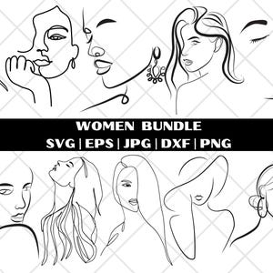 Line Art Face svg, Fiori nei capelli svg, Line Art Women SVG, Volti Donna Floreale SVG, Lady Face One Line, File di taglio per Cricut, File digitale