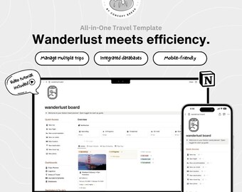 Szablon Notion Travel: kompleksowy planer podróży - tablica podróżnicza (zawiera śledzenie budżetu i dostosowywalny codzienny plan podróży)