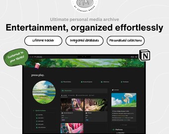 Szablon Notion Media: Ultimate Movies and Shows Personal Tracker — naciśnij przycisk odtwarzania (zawiera sceny, cytaty i archiwum kolekcji)