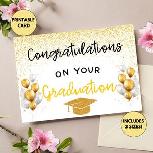 de remise des diplômes imprimable | Félicitations pour votre remise des diplômes | Carte d'obtention du diplôme de lycée | de remise des diplômes en or | Ballons pour les diplômés