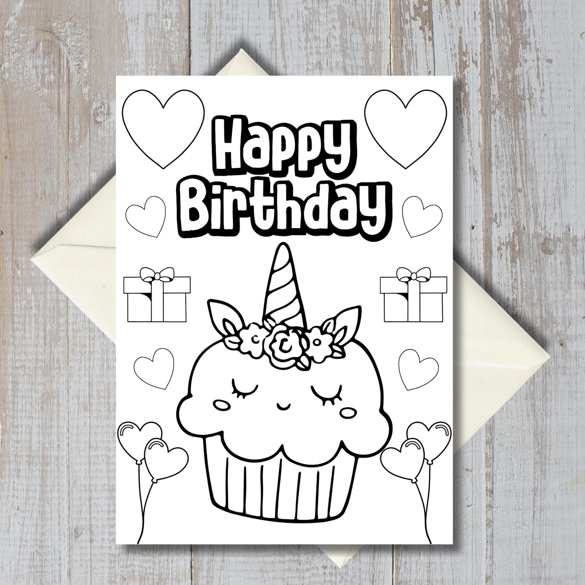 Printable Kids Birthday Cards | Color Your Own Unicorns | Cute DIY