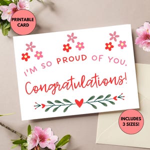 Biglietto di congratulazioni stampabile / Così orgoglioso di te / Biglietto di congratulazioni floreale / Biglietto di congratulazioni carino / Per la laurea, il conseguimento