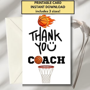 Printable Basketball Coach Thank You Card | Basketball Coach Appreciation | Instant Download | Thank You Card for Coach | Card from Athlete