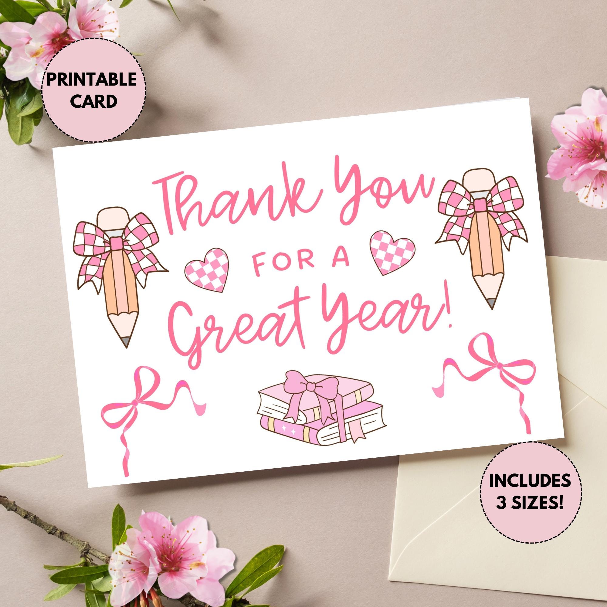 印刷可能な先生への感謝状 | 生徒への学年末カード | 先生への学年末カード | 先生への感謝週間カード | かわいい先生へのカード - Etsy 日本, image size:2000x2000